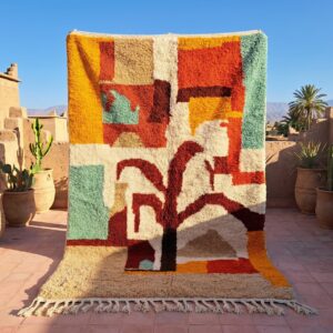 Colorful Berber Wool Rug – Beni Ourain Abstract Tree Atlas Design