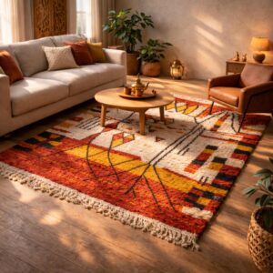 Moroccan Wool Rug 8x10 – Ivory & Taupe Minimalist Grid Rug