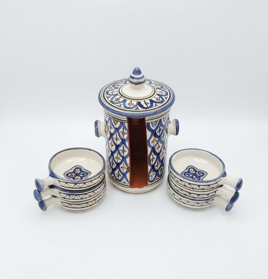 Amazigh Ceramic Piece – Moroccan Nesting Serving Set with Geometric Art