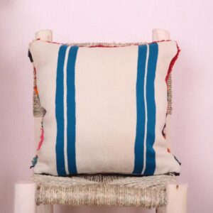 Handmade Moroccan Wool Pillow Cover - Colorful Boucherouite Cushion for Boho Decor