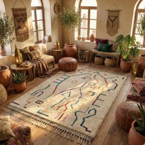 Large Moroccan Wool Rug – Hand-Knotted Abstract Geometric Statement Rug