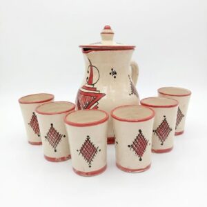 Amazigh Ceramic Piece – Moroccan Pitcher and Cups Pottery Set