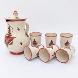 Amazigh Ceramic Piece – Moroccan Pitcher and Cups Pottery Set