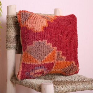 Handmade Wool Pillow – Vintage Boucherouite Berber Cushion