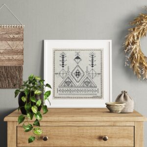 Amazigh Linen Canvas Art "Tazerzit" – Cultural Heritage Decor Berber Accent