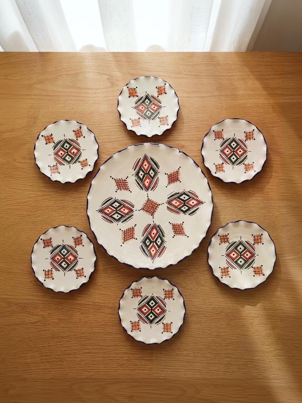 Amazigh Ceramic Piece – Moroccan Geometric Pottery Plate Collection