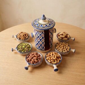 Amazigh Ceramic Piece – Moroccan Nesting Serving Set with Geometric Art