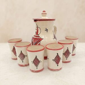 Amazigh Ceramic Piece – Moroccan Pitcher and Cups Pottery Set