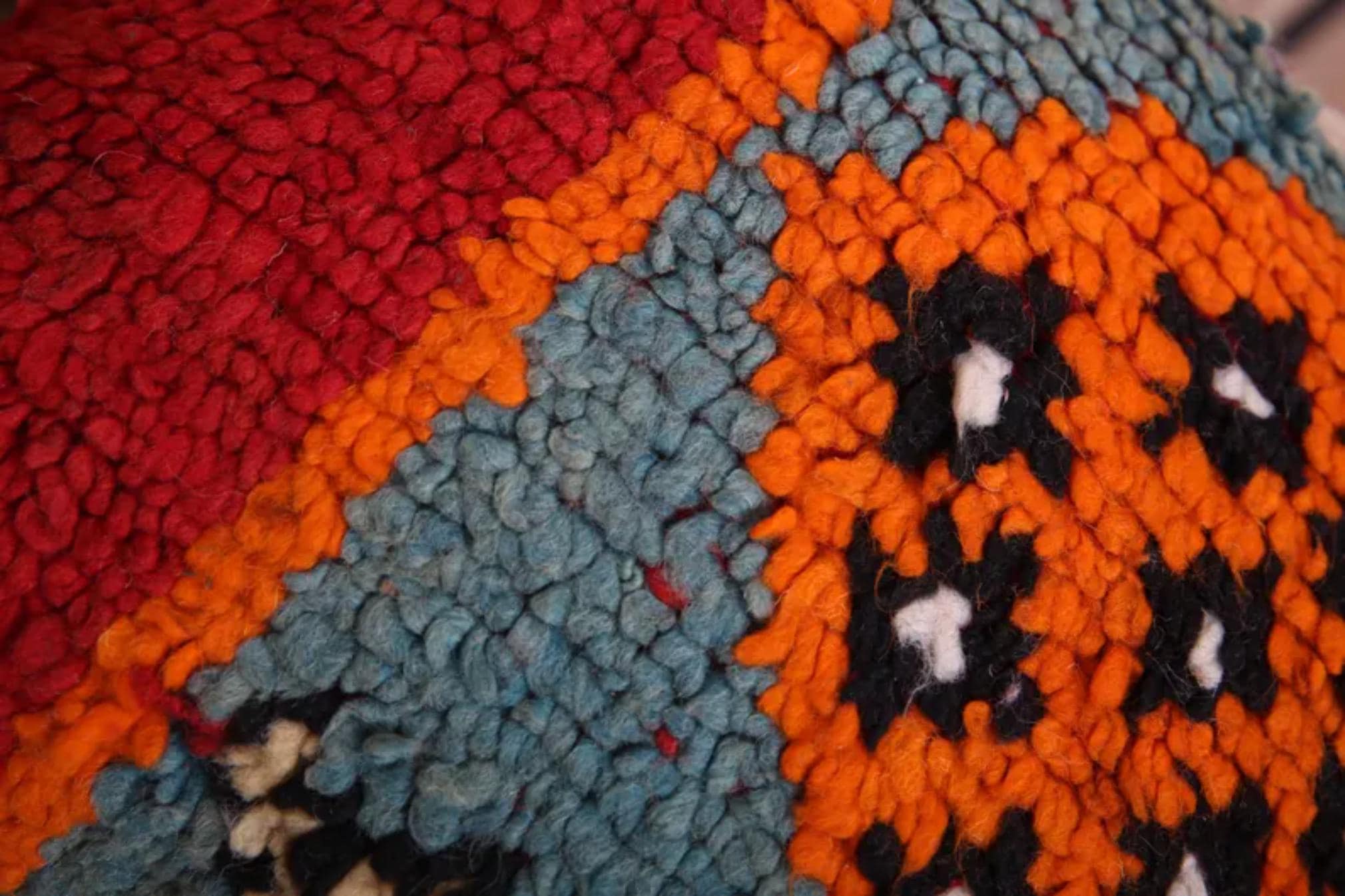 Handmade Moroccan Wool Pillow Cover - Colorful Boucherouite Cushion for Boho Decor