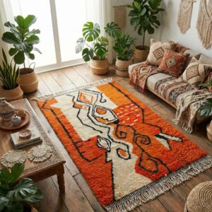 Orange Moroccan Wool Rug – Handwoven Boho Tribal Rug