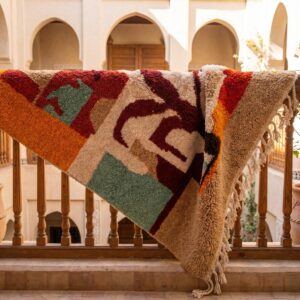 Colorful Berber Wool Rug – Beni Ourain Abstract Tree Atlas Design