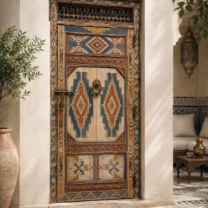 Handcrafted Moroccan Arched Door – with Geometric Amazigh Design
