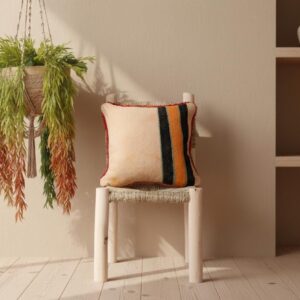Handmade Wool Pillow – Vintage Boucherouite Berber Cushion