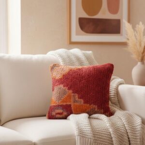 Handmade Wool Pillow – Vintage Boucherouite Berber Cushion