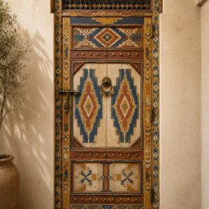 Handcrafted Moroccan Arched Door – with Geometric Amazigh Design