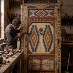 Handcrafted Moroccan Arched Door – with Geometric Amazigh Design