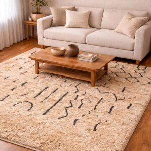Custom Wool Rug – Cream & Black Berber-Style Area Rug