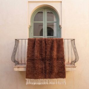 Wool Rug – Solid Brown & Beige Boho Accent Rug
