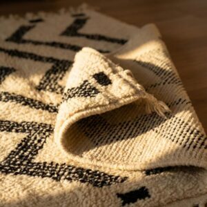Large Berber Wool Rug – Ivory & Black Diamond Grid Rug