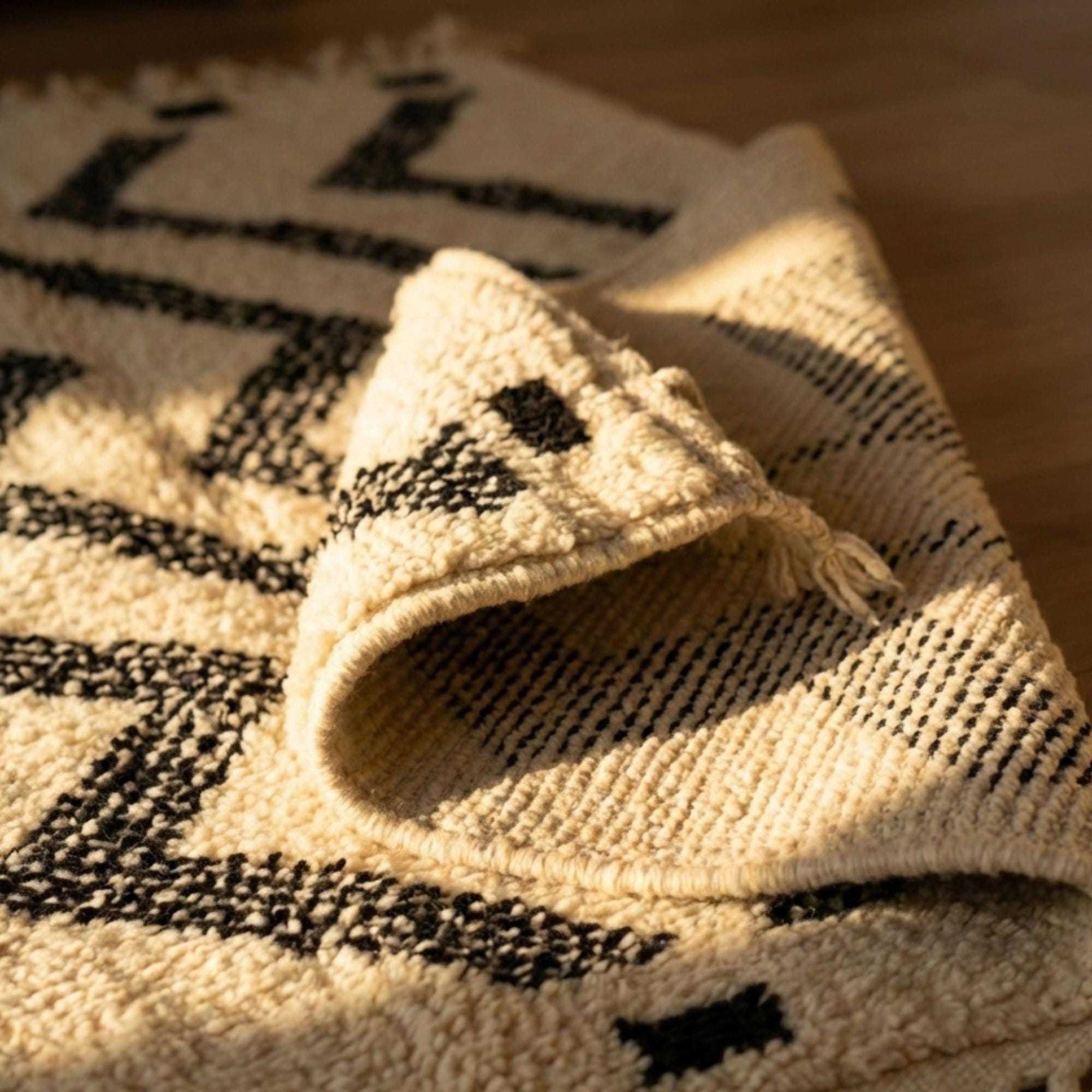 Large Berber Wool Rug – Diamond Grid Pattern – 100% Wool – Minimalist – Living Room Area