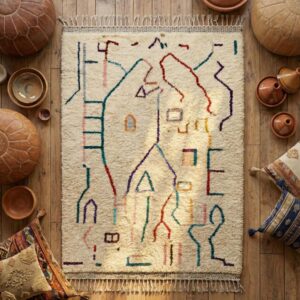 Large Moroccan Wool Rug – Hand-Knotted Abstract Geometric Statement Rug