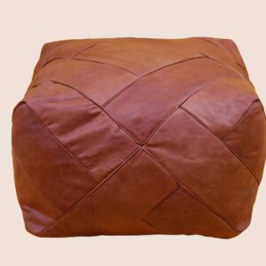 Handmade Leather Pouf – Square Brown Leather Ottoman
