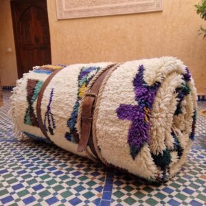 Colorful Moroccan Berber Wool Rug – Cream High-Pile Rug with Tribal Motifs