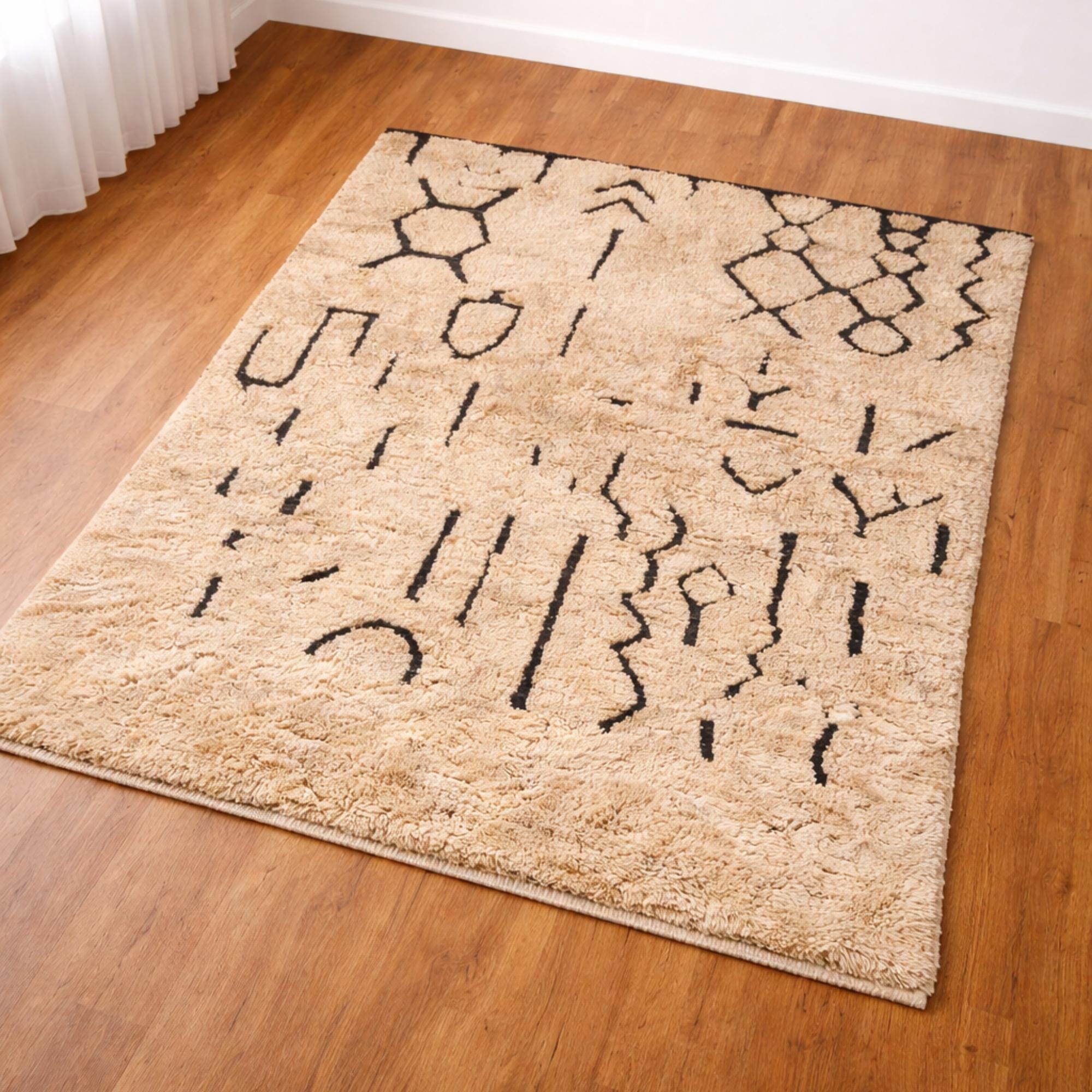 Custom Moroccan Rug – Cream Handmade Berber Area Rug with Black Motifs