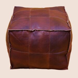 Handmade Leather Pouf – Square Vintage Brown Ottoman