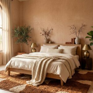 Earthy Wool Rug – Handwoven Brown & Cream Boho Rug