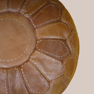 Handmade Moroccan Leather Pouf – Round Brown Leather Ottoman