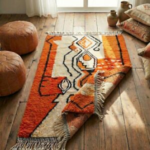 Orange Moroccan Wool Rug – Handwoven Boho Tribal Rug