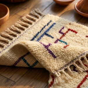Large Moroccan Wool Rug – Hand-Knotted Abstract Geometric Statement Rug