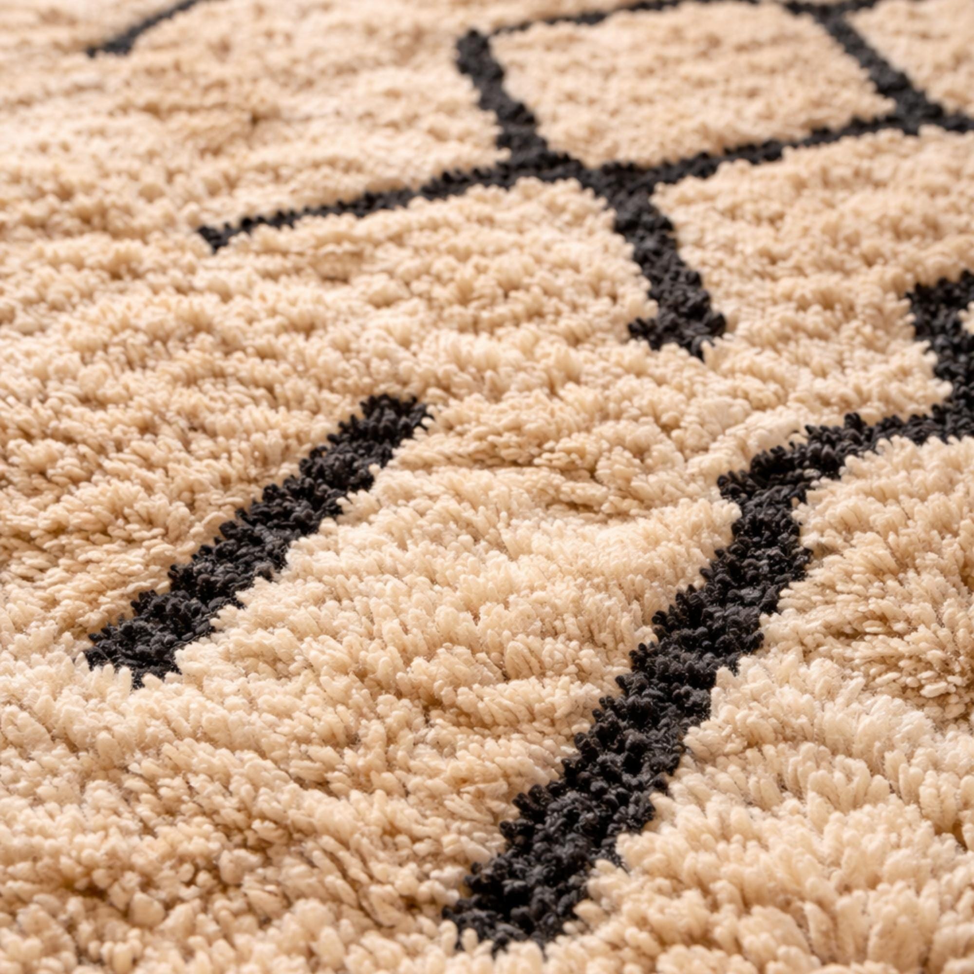 Custom Moroccan Rug – Cream Handmade Berber Area Rug with Black Motifs