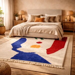 Colorful Wool Rug – Abstract Face-Inspired Berber Rug