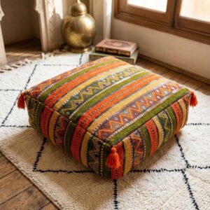 Amazigh Wool Geometric Pouf – Amazigh Floor Cushion Ottoman