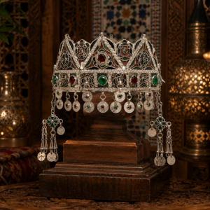 Amazigh Bridal Crown – Traditional Berber Headpiece with Enamel & Coin Charms
