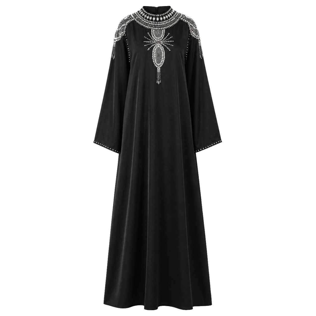 Abaya Dress - Silver Crystal Black Gulf Style