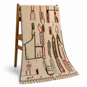 Abstract Amazigh Berber Wool Rug – Ivory Geometric Atlas Inspired Carpet