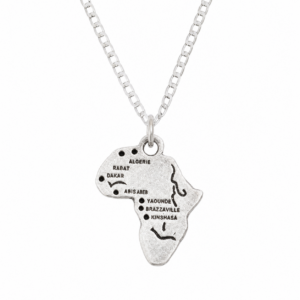 Africa Map Pendant Necklace in Sterling Silver 925 : African Pride, Handmade Kabyle Berber Jewelry