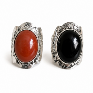 Amazigh Berber Silver Ring – Tameddit Onyx Shield Design