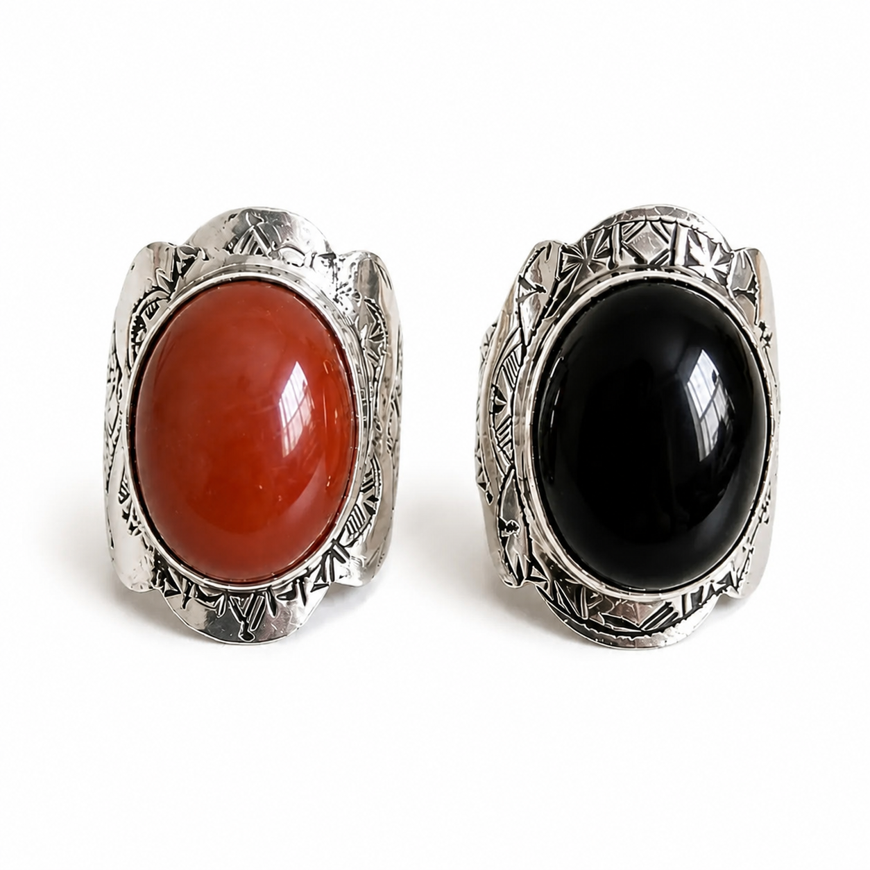 Amazigh Berber Silver Ring – Tameddit Onyx Shield Design