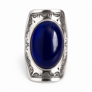 Amazigh Blue Onyx Shield Ring – Berber Geometric Silver Design