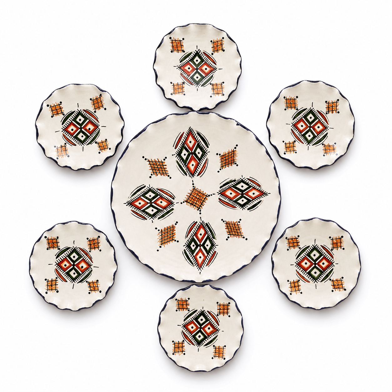 Amazigh Ceramic Piece – Moroccan Geometric Pottery Plate Collection