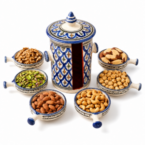 Amazigh Ceramic Piece – Moroccan Nesting Serving Set with Geometric Art