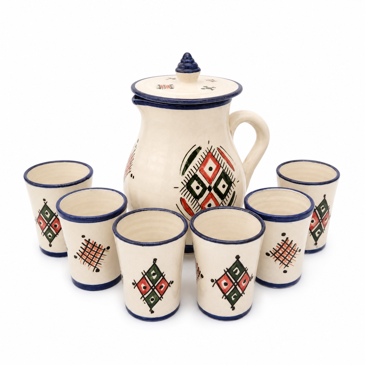 Amazigh Ceramic Piece – Moroccan Pitcher and Cup Set with Hand-Painted Patterns
