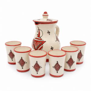 Amazigh Ceramic Piece – Moroccan Pitcher and Cups Pottery Set
