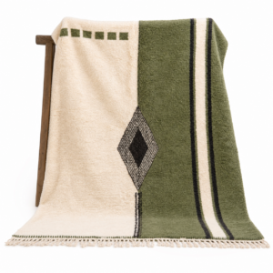 Amazigh Olive Green Beni Ourain Rug, Split Field Wool Carpet, Handmade Shag Diamond Living Room