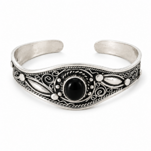 Amazigh Silver Bracelet – Dacil Black Onyx Filigree Cuff Design