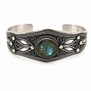Amazigh Silver Bracelet – Guacimara Labradorite Filigree Cuff Design